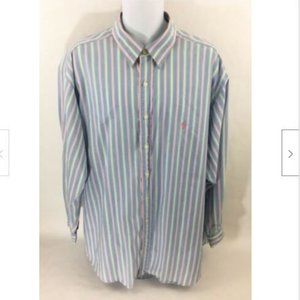 Ralph Lauren Classic Fit Mens Sz 18 Stripped Pink Long Sleeve Button Front Shirt